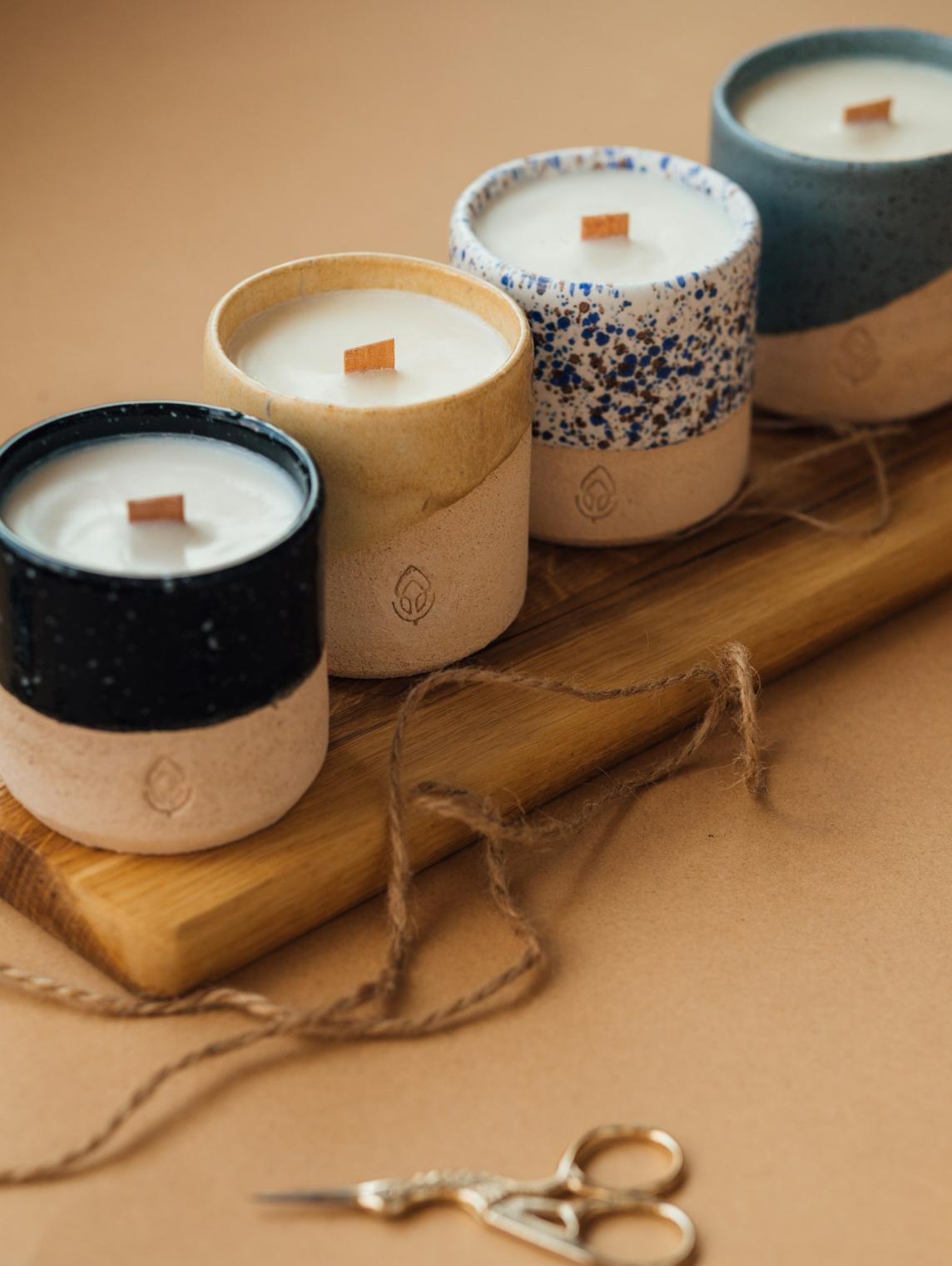 Set artesanal de velas cerámicas - 4 uds.